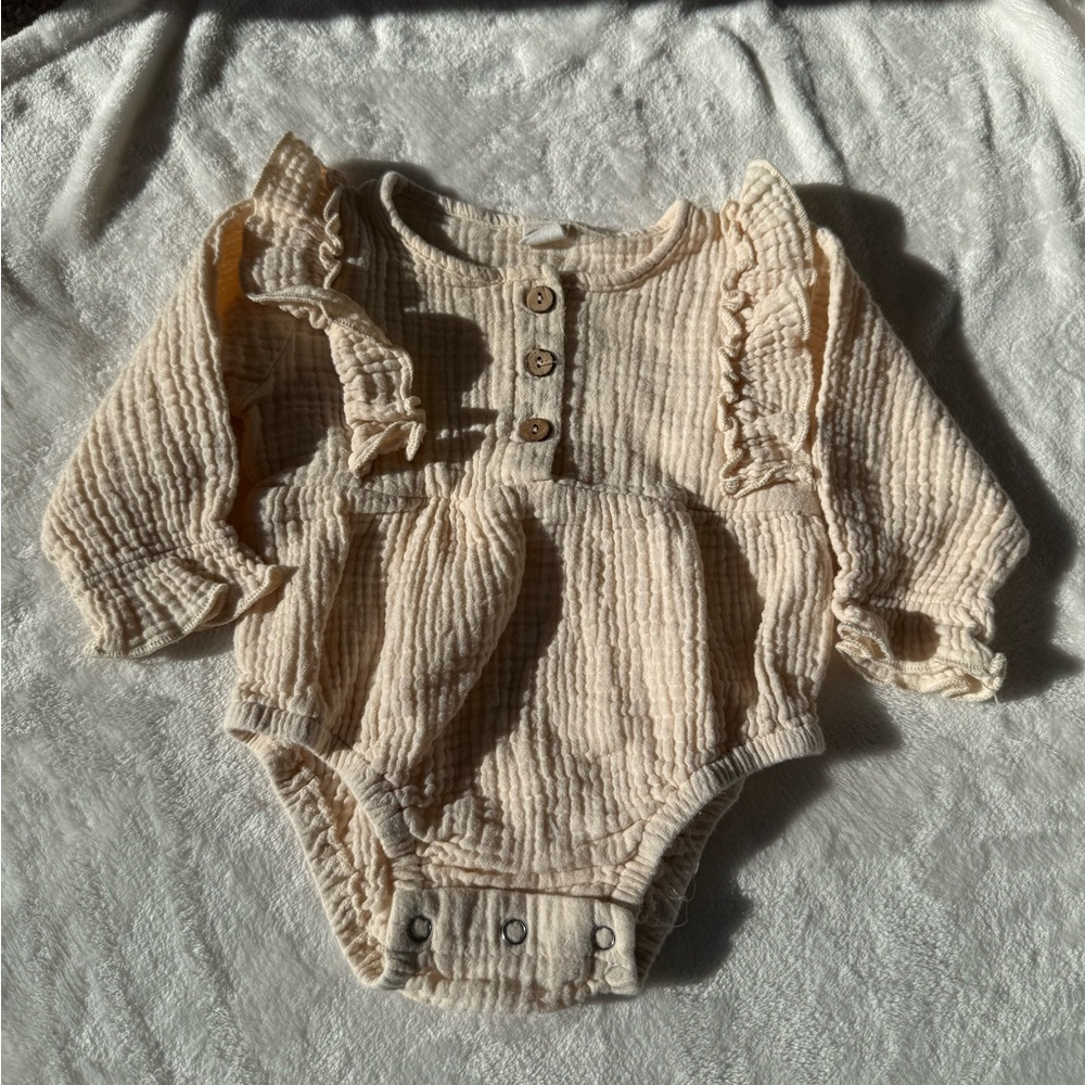Baby Ruffled Beige Onesie